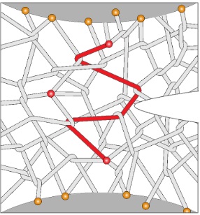 An illustration of the multiscale material with highly entangled polymer chains