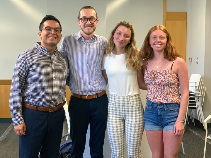 SPHEER REU students Eduardo Lezama (Binghamton University), Leiv Berg (MiraCosta College), Greta Schultz (University of Wisconsin) and Lucy Gagnon (Williams College). (Matt Goisman/SEAS)