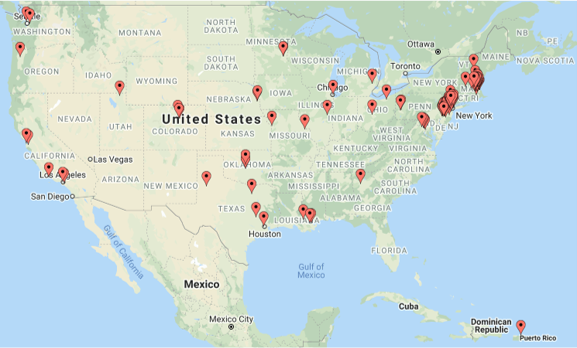 U.S. map showing participation in online lecture